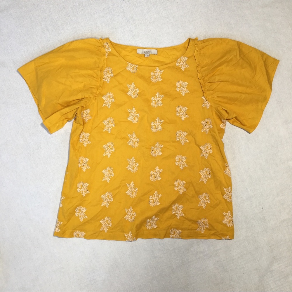 Yellow Puff Sleeve Boho Embroidered Blouse by Loft